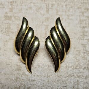 Vintage Monet Gold Tone Clip On Earrings, The Wings